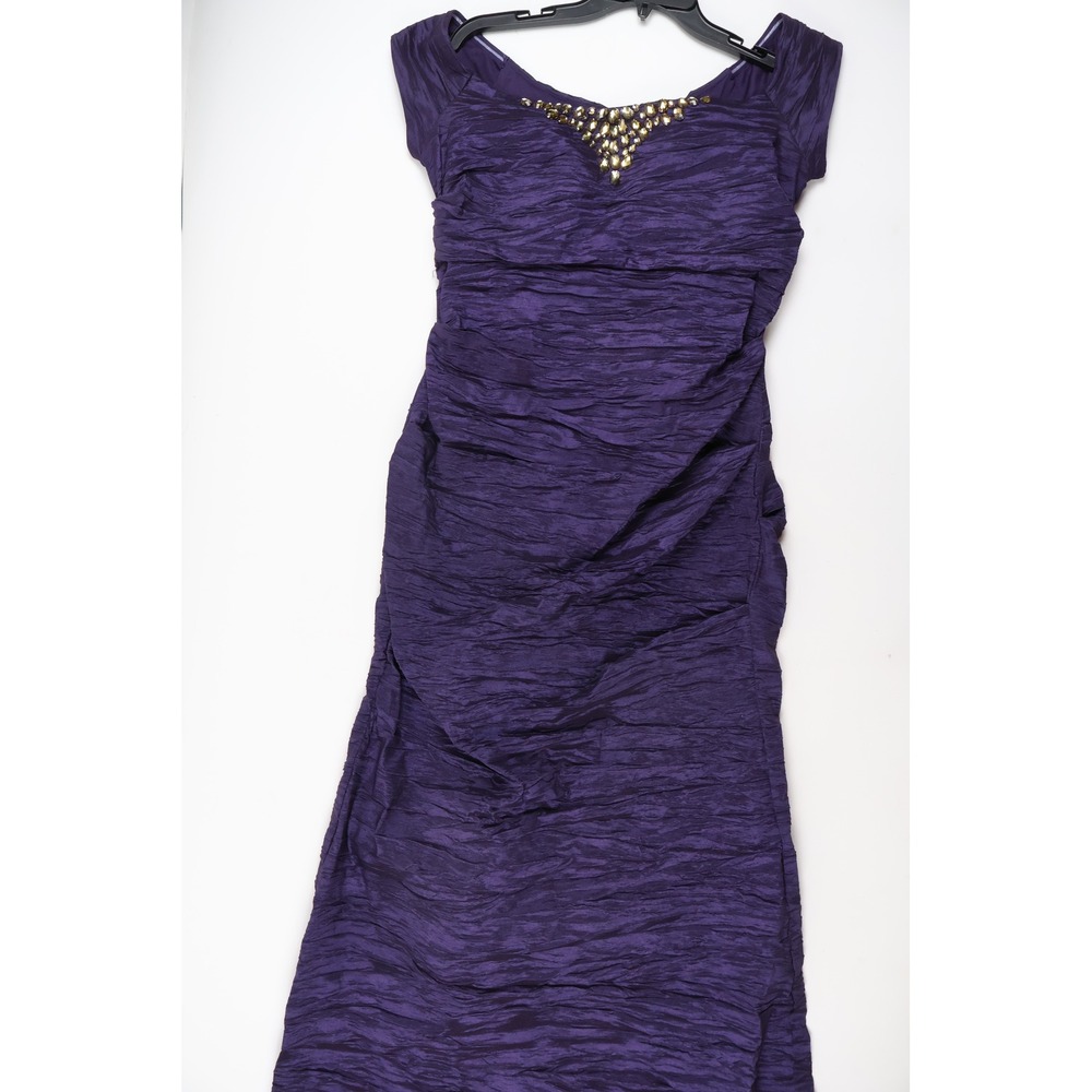 Alex Evenings Gown Ruched Embellished Purple Solid 16